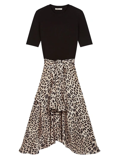 Shop Maje Women's Rapri Knit & Leopard Print Satin Midi Dress In Natural Leopard
