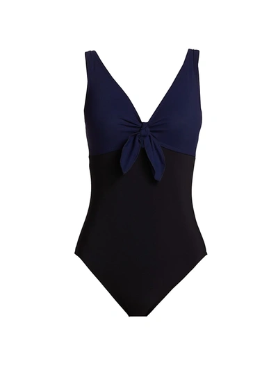 Shop Karla Colletto Swim Alula V-neck Silent Underwire Tank One-piece Swimsuit In Black Navy