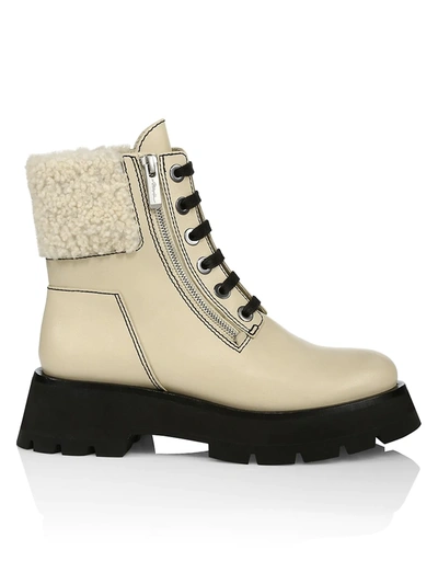 Shop 3.1 Phillip Lim / フィリップ リム Kate Zip Lug-sole Shearling-trimmed Leather Combat Boots In Creme Brulee