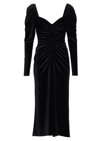 Shop A.l.c Chamberlain Puff-sleeve Velvet Midi Dress In Black