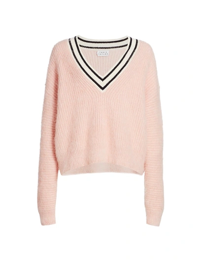 Shop Tanya Taylor Millie Striped V-neck Sweater In Opal Pink