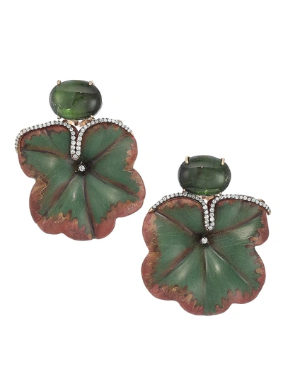 Shop Silvia Furmanovich Women's Marquetry 18k Rose Gold, Green Tourmaline & Diamond Flower Earrings