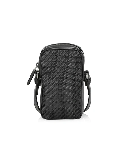 Shop Ermenegildo Zegna Men's Interwoven Leather Crossbody Bag In Nero