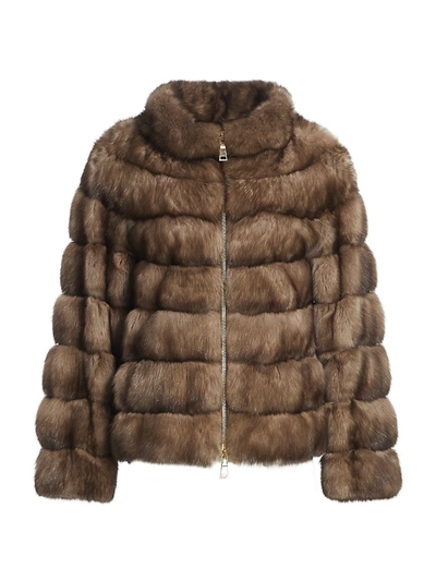 Shop The Fur Salon Women's Rubi Sable Fur Stand Collar Jacket In Tortora