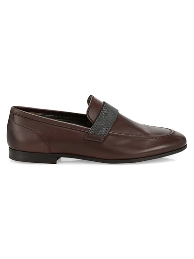 Shop Brunello Cucinelli Monili-strap Leather Loafers In Brown