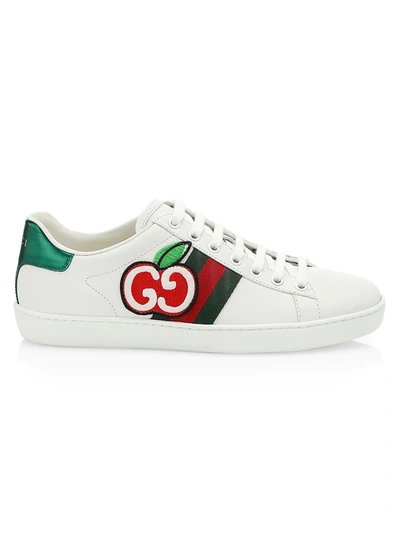 Shop Gucci Clean New Ace Apple Leather Sneakers In Bianco