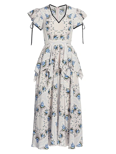 Shop Rodarte Women's Floral-print Silk Peplum Dress In Blue Floral