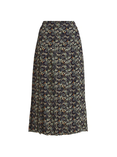 Shop Victoria Beckham Women's Pleated Floral Silk Midi Skirt In Off White Navy