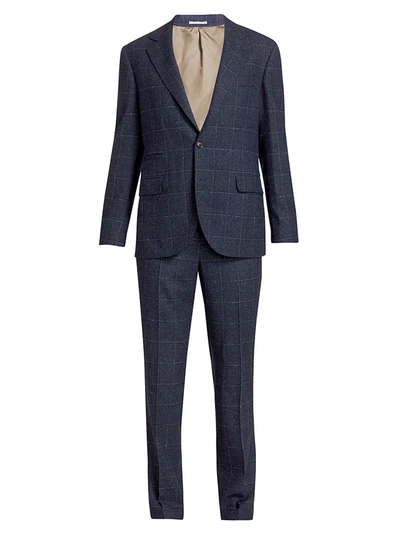 Shop Brunello Cucinelli Windowpane Overcheck 2-piece Suit In Blue