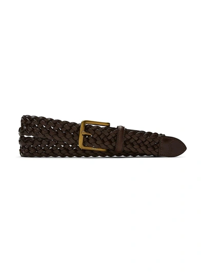 Shop Polo Ralph Lauren Braided Leather Belt In Dark Brown