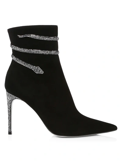 Shop René Caovilla Women's Suede Crystal Wrap Booties In Black