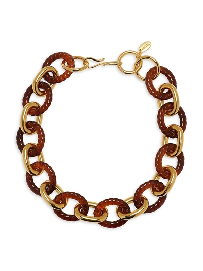 Shop Lizzie Fortunato Mirrored Sea 18k Goldplated & Acrylic Chunky Link Necklace In Tortoise