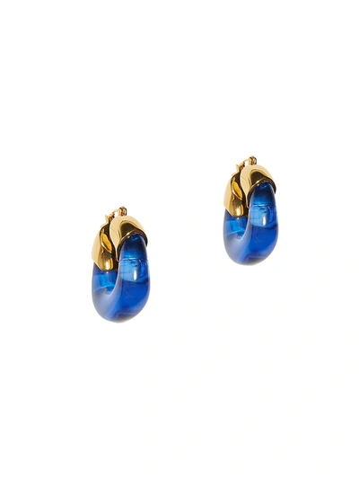 Shop Lizzie Fortunato 18k Goldplated & Cobalt Acrylic Organic Hoop Earrings In Blue