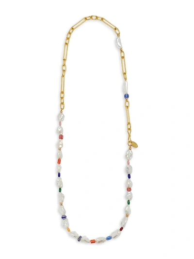 Shop Lizzie Fortunato Daydream 18k Goldplated, 8mm Keshi Pearl, Coral & Multicolor Glass Bead Necklace