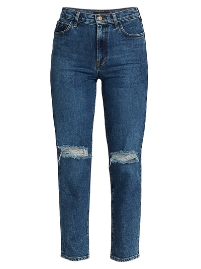 Shop J Brand Jules High-rise Distressed Straight Jeans In Finesse Destruct