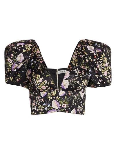 Shop Amur Sedona Floral Puff-sleeve Top In Black