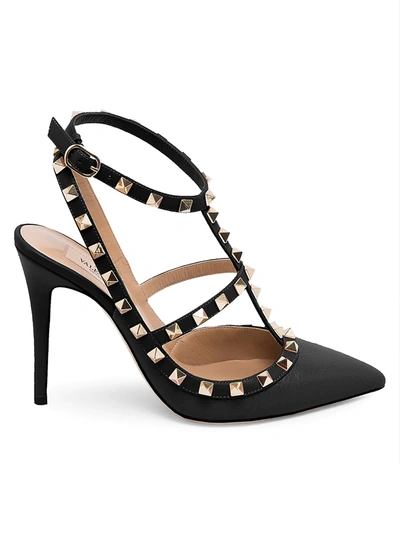 Shop Valentino Core Leather Rockstud Cage Heels In Nero