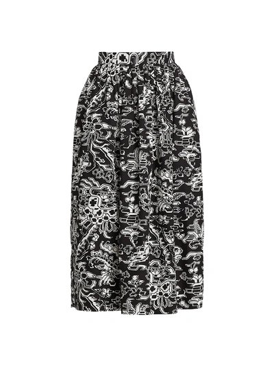 Shop Rachel Comey Sage Printed Midi Skirt In Black Multi
