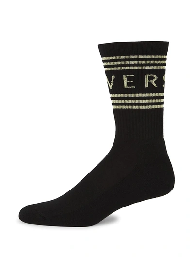 Shop Versace Men's Logo Crew Socks In Black Gold