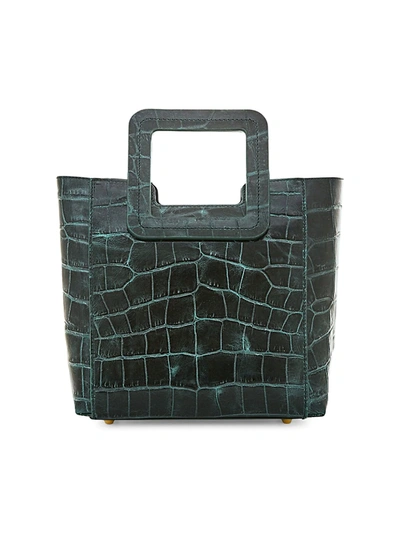 Shop Staud Mini Shirley Croc-embossed Leather Tote In Ivy Green