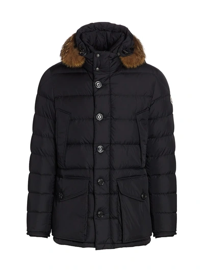 Shop Moncler Men's Cluny Coyote Fur-trim Nylon Down Parka In Black