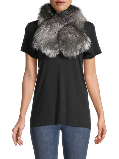 Shop Adrienne Landau Women's Metallic Fox Fur Pull-through Scarf In Silver