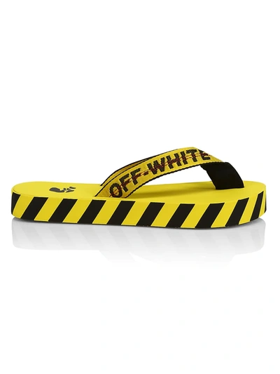 Shop Off-white Men's Logo Platform Stripe Flip-flops In Yellow Black