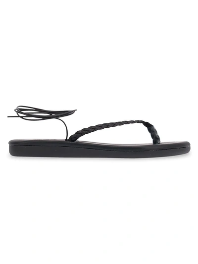 Shop Ancient Greek Sandals Women's Plage Braided Leather Thong Sandals In Black