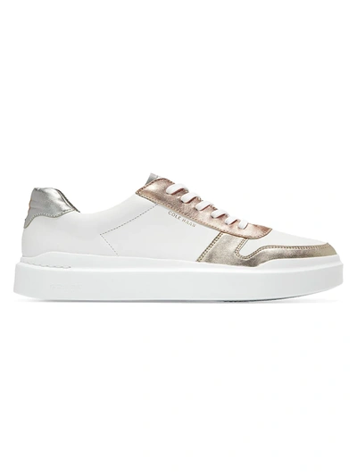 Shop Cole Haan Women's Grandpro Rally Metallic Leather Sneakers In White