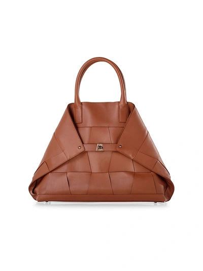 Shop Akris Women's Medium Ai Woven Leather Tote In Caramel