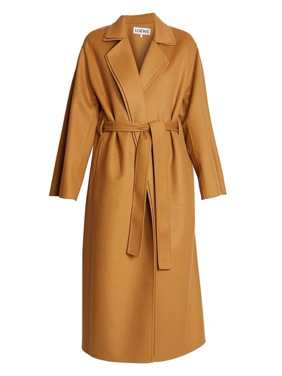 Shop Loewe Double Layer Belted Coat In Camel