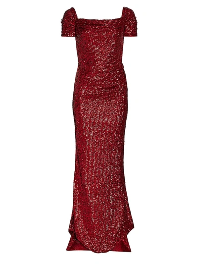 Shop Dolce & Gabbana Off-the-shoulder Sequin Gown In Red