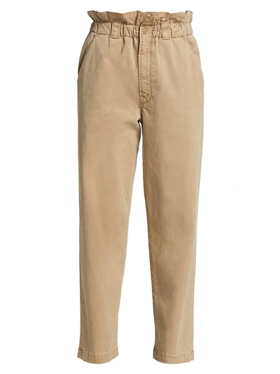 Shop Mother The Yoyo Ruffle Greaser High-rise Ankle Pant In Medium Khaki