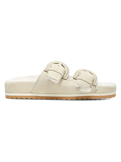 Shop Vince Women's Glyn Shearling-lined Suede Slides In Biscotti