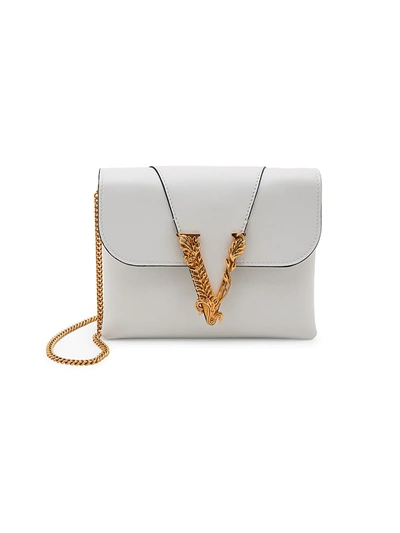 Shop Versace Virtus Leather Clutch In Optical White