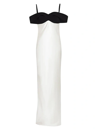 Shop Brandon Maxwell Women's Off-the-shoulder Silk Draped Gown In Black Ivory