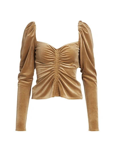 Shop A.l.c Chamberlain Velvet Puff-sleeve Top In Toffee