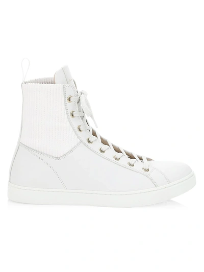 Shop Gianvito Rossi High-top Rib-knit Leather Sneakers In White Multi