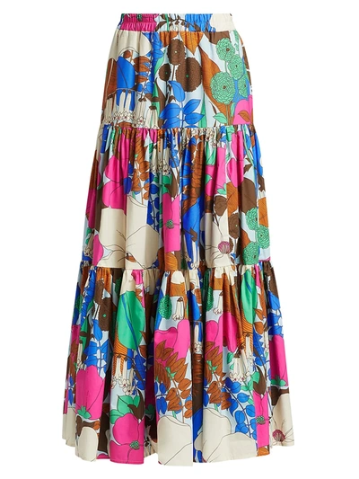 Shop La Doublej Edition 23 Multicolor Big Skirt In Big Flower Azzurro