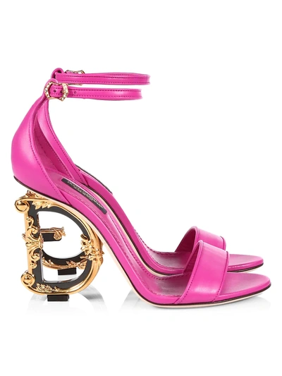 Shop Dolce & Gabbana Women's Sculpted-heel Baroque Dg Leather Sandals In Rosa