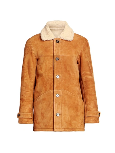 Shop Officine Generale Men's Jeff Shearling Collar Suede Coat In Cognac