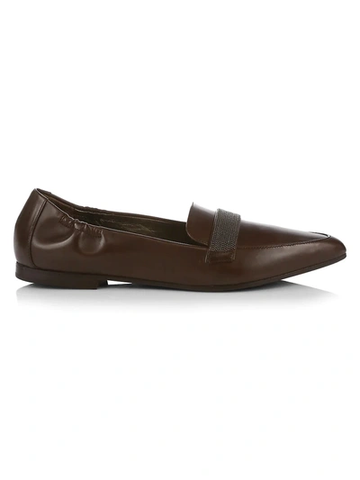 Shop Brunello Cucinelli Monili-trimmed Leather Loafers In Brown