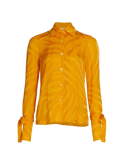 Shop Adriana Iglesias Tina Silk Jacquard Shirt In Glow Yellow Zebra