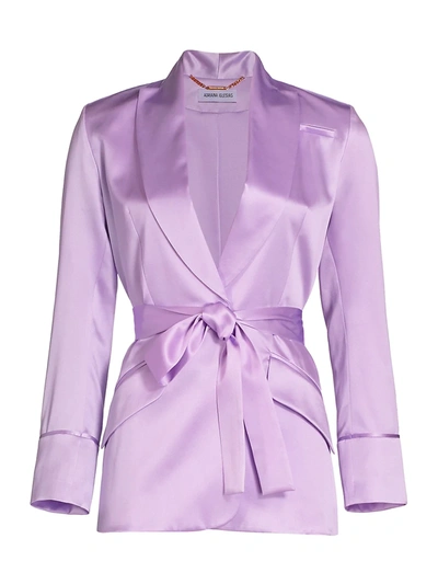 Shop Adriana Iglesias Iba Silk Belted Blazer Jacket In Lilac