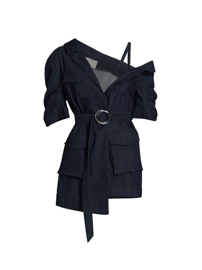 Shop Cinq À Sept Women's Katie Asymmetric Belted Denim Jacket In Indigo