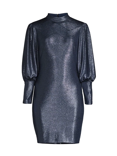 Shop Aidan Mattox Mockneck Long-sleeve Dress In Blue Black