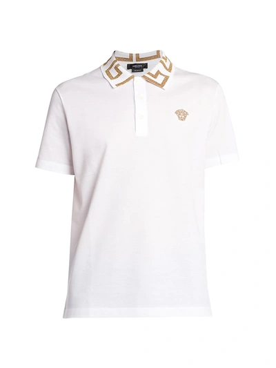Shop Versace Baroque Collar Polo Shirt In Optical White