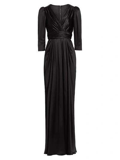 Shop Dolce & Gabbana Gathered Silk Slit Gown In Nero