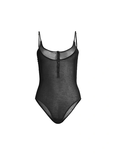Shop Kiki De Montparnasse Button-front Sheer Bodysuit In Black
