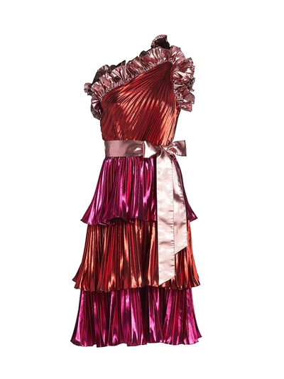 Shop Tanya Taylor Women's Lilliana Tiered Metallic Dress In Rouge